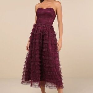 Lulu's Strapless Burgundy Dress